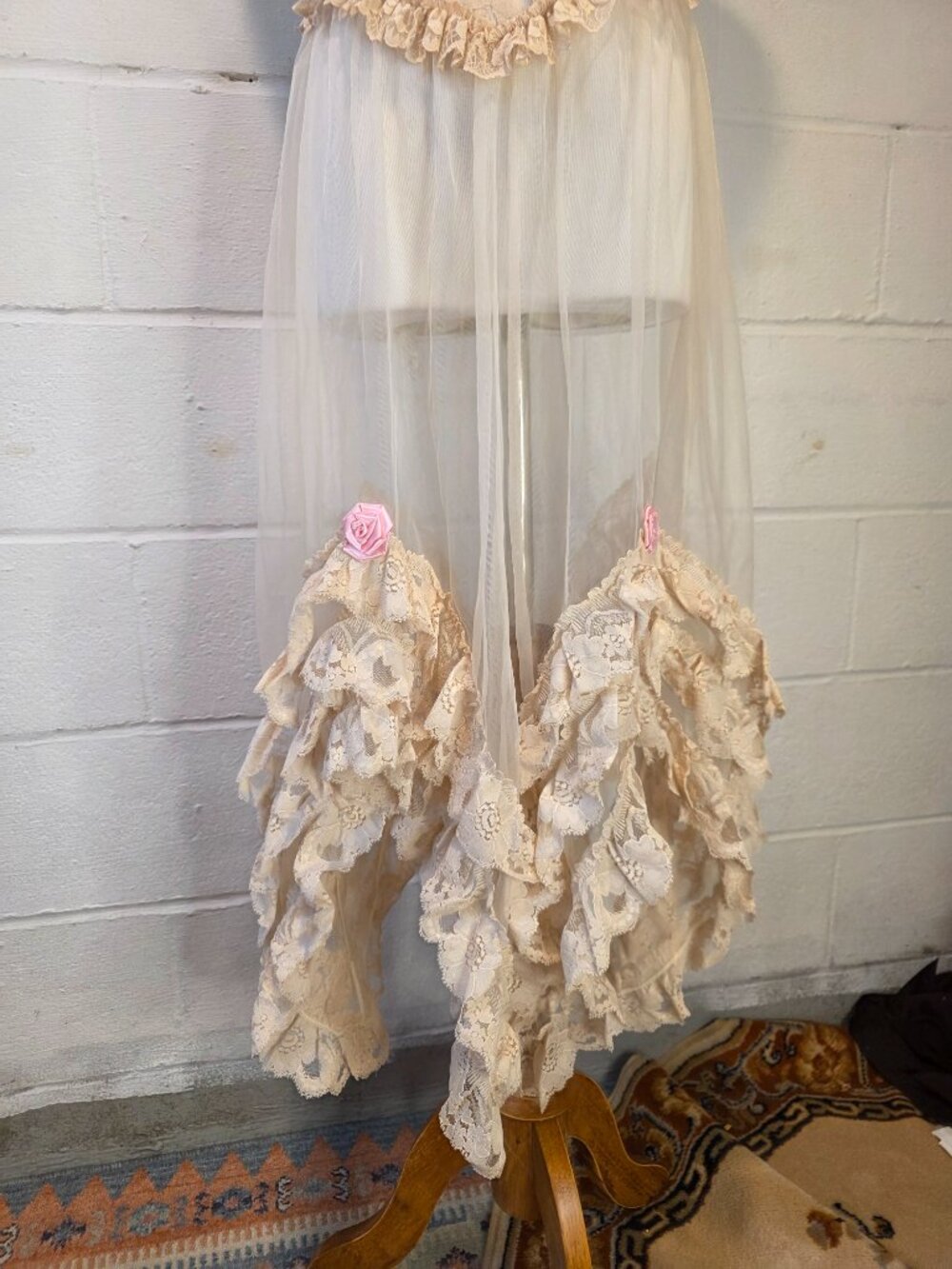 Vintage Ren Fair Fairy Coquette Western Festival Sheer Lace Empire Waist Dress - Picture 4 of 15